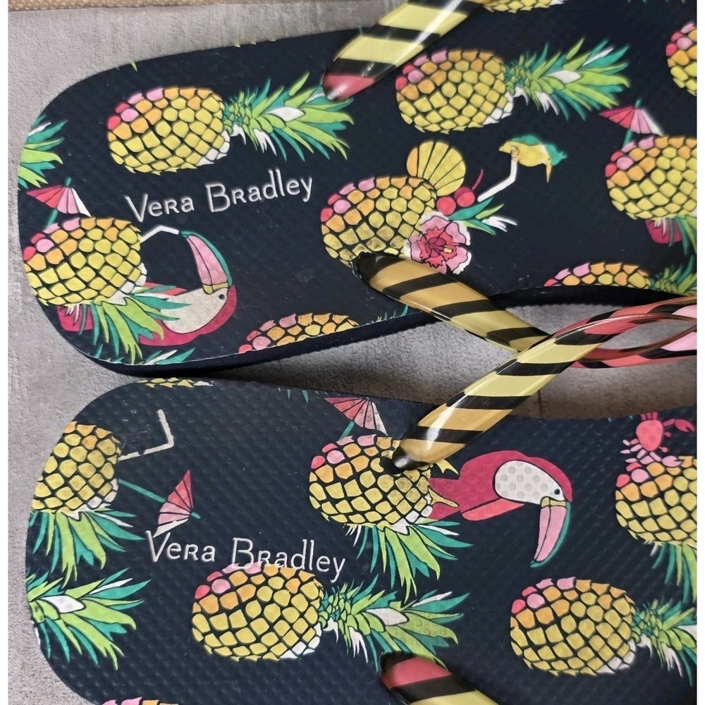 Vera Bradley Flip Flops Toucan Party Pineapple Tropical Women's Size 9-10‎ EUC - Picture 7 of 9